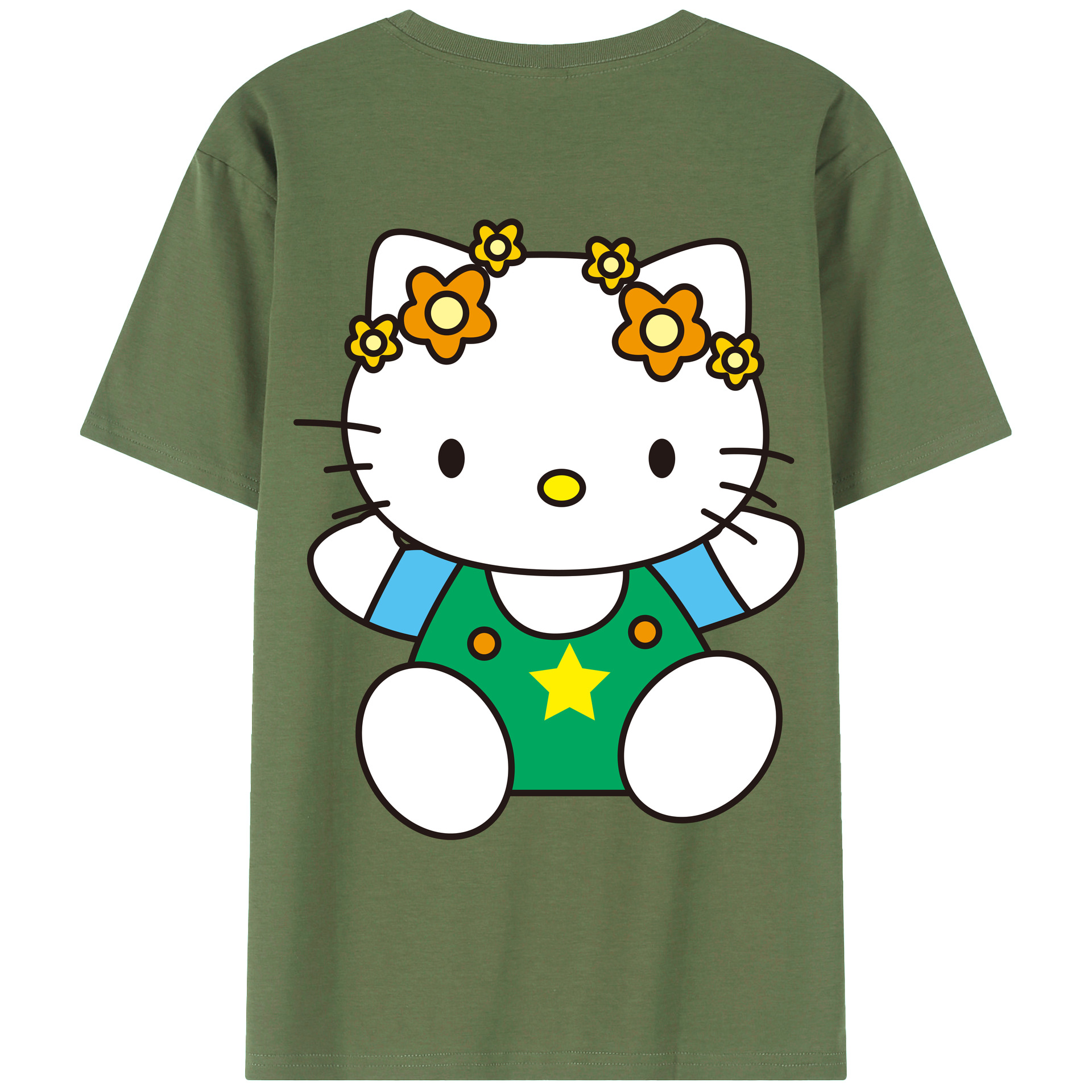 （画像用） Hello Kitty ハローキティ 綿100％ メンズ半袖Tシャツ（バックプリント） 通気性